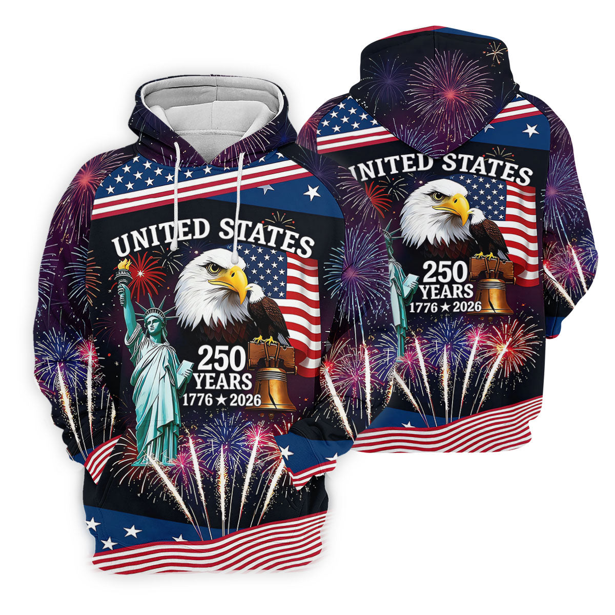 250 Years American Symbols US Flag Golf Shirt, Patriotic 4th Of July Golf Shirts For Men