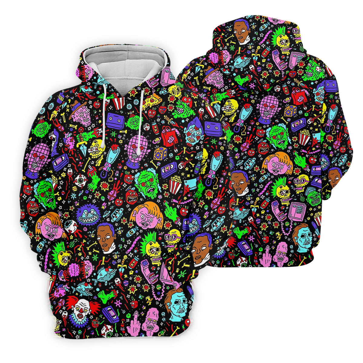 Halloween Horror Character Doodle Hawaiian Golf Shirt, Men's Golf Shirt, Printed Golf Polo Shirt