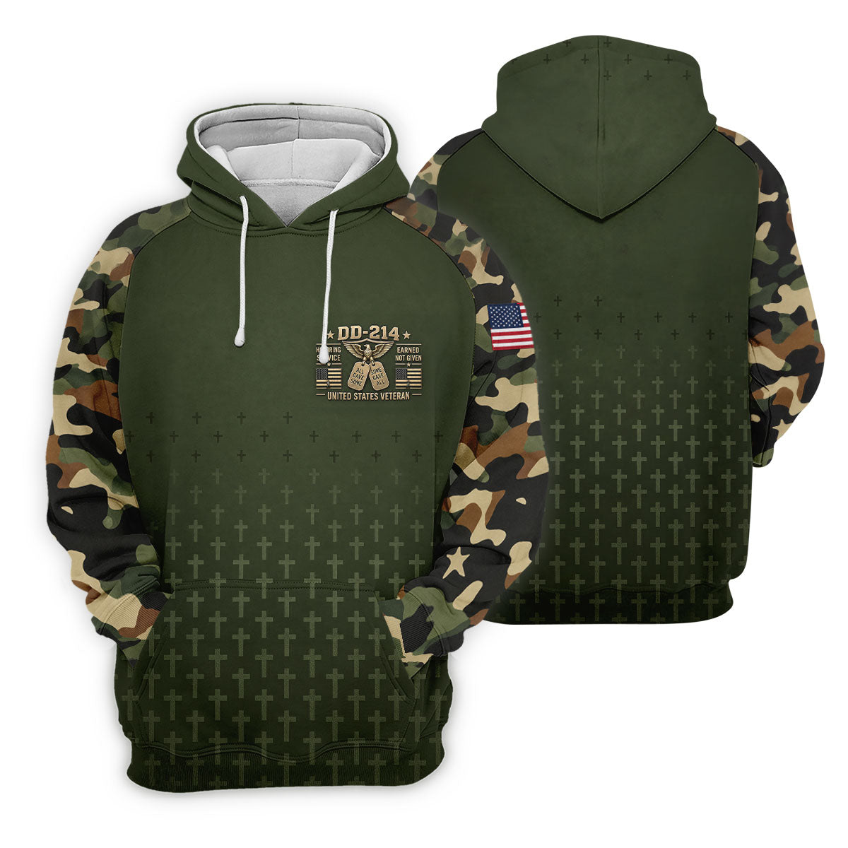 DD-214 Olive Green Cross Camo Polo Shirt, Veterans Day Shirt, Golf Shirts For Men