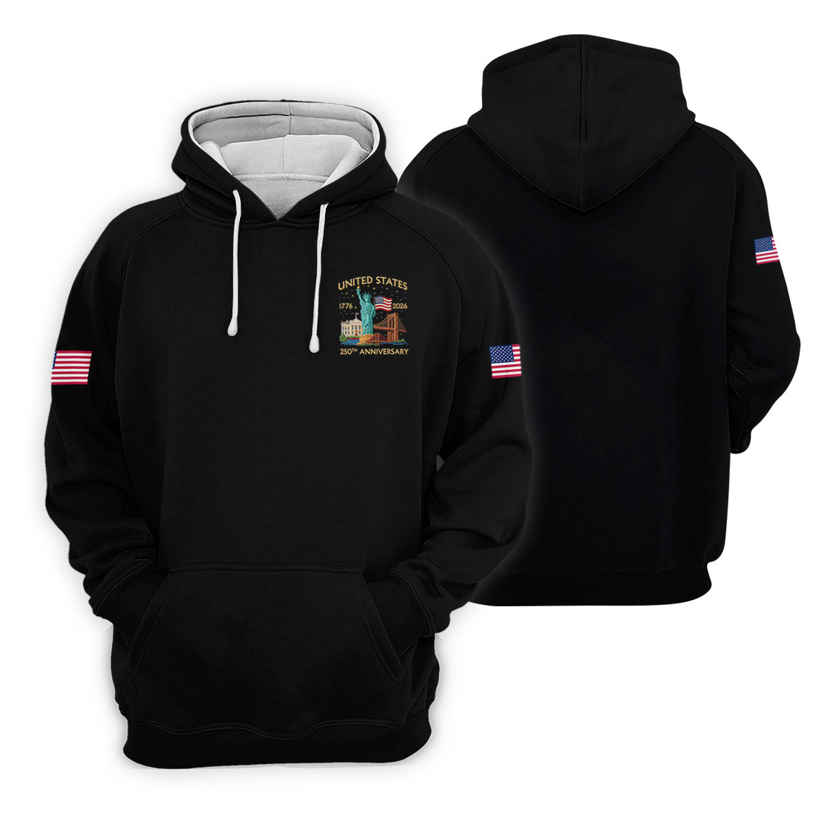 American Symbols Black Patriotic Golf Shirt, US 250 Years 4th Of July Golf Shirt For Women