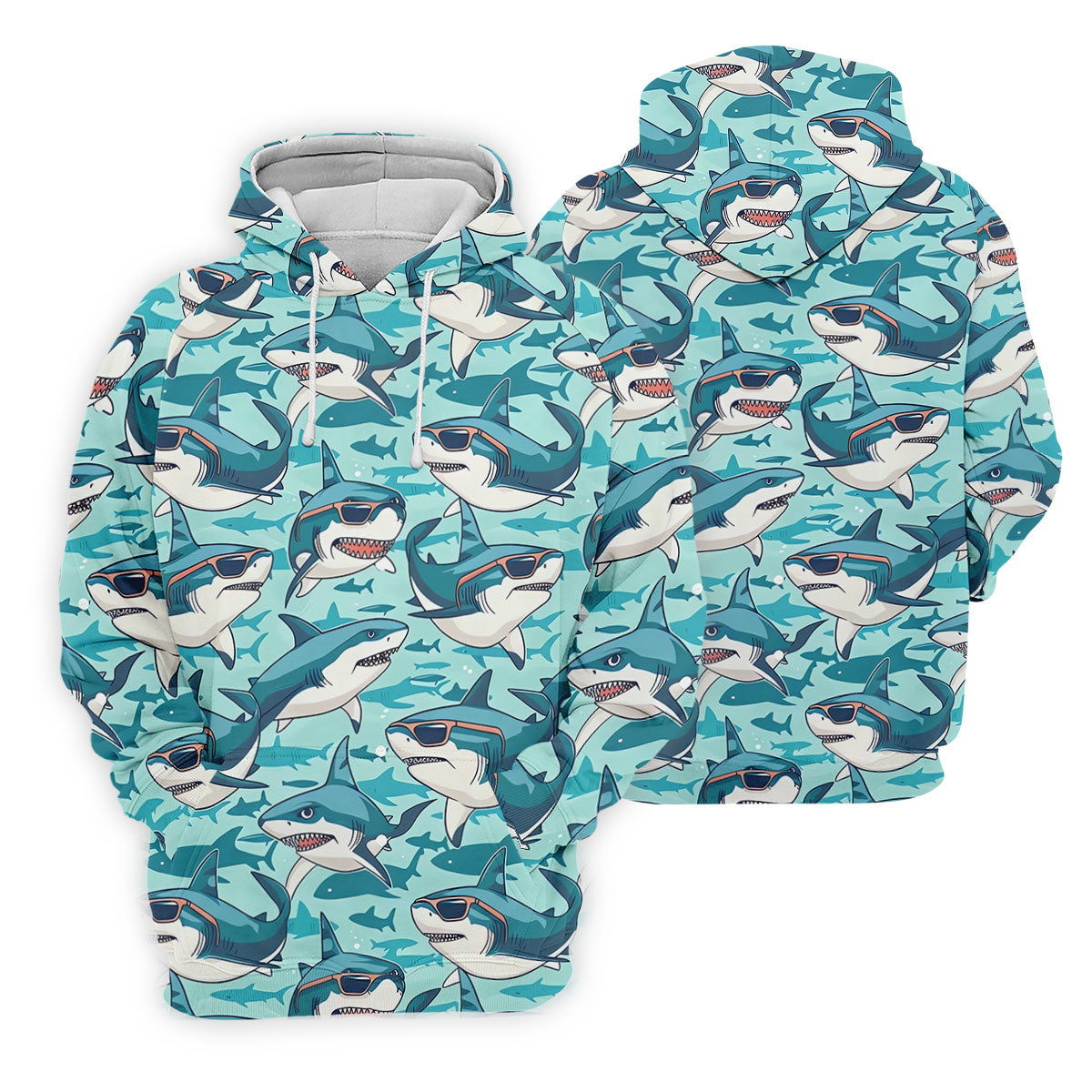 Animated Shark Hawaiian Golf Shirt, Men's Funny Golf Shirts, Golf Shirts For Men