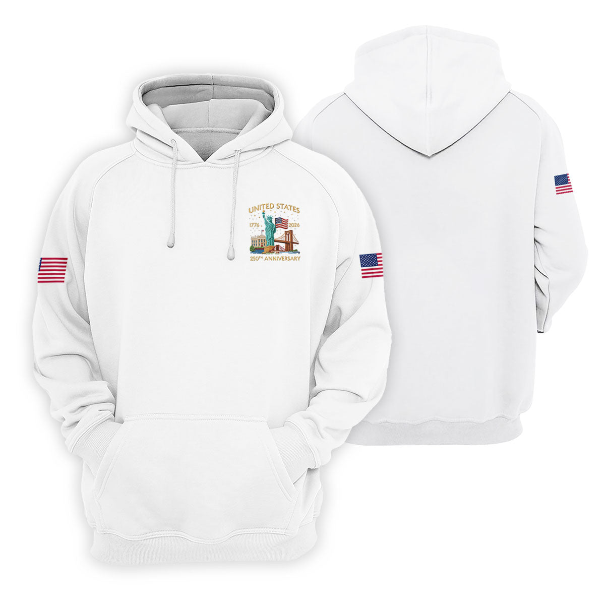 American Symbols White Patriotic Golf Shirt, US 250 Years 4th Of July Golf Shirts For Men