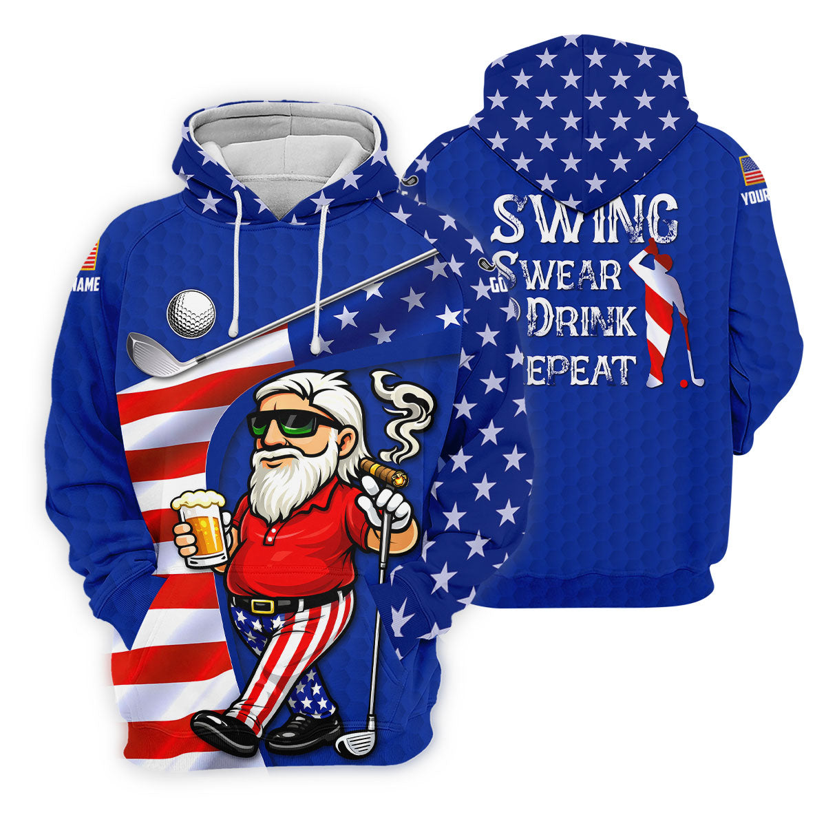 Swing Swear Drink Repeat Golf And Beer Patriotic Man 4th Of July Navy Golf Shirt, 250 Years Women's Golf Tops