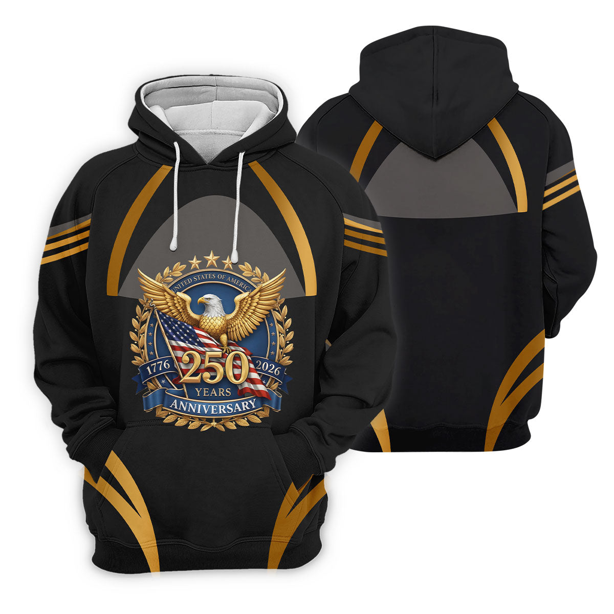 250 Years Anniversary Bald Eagle US Flag Patriotic Golf Shirt, 4th Of July Golf Shirts For Men