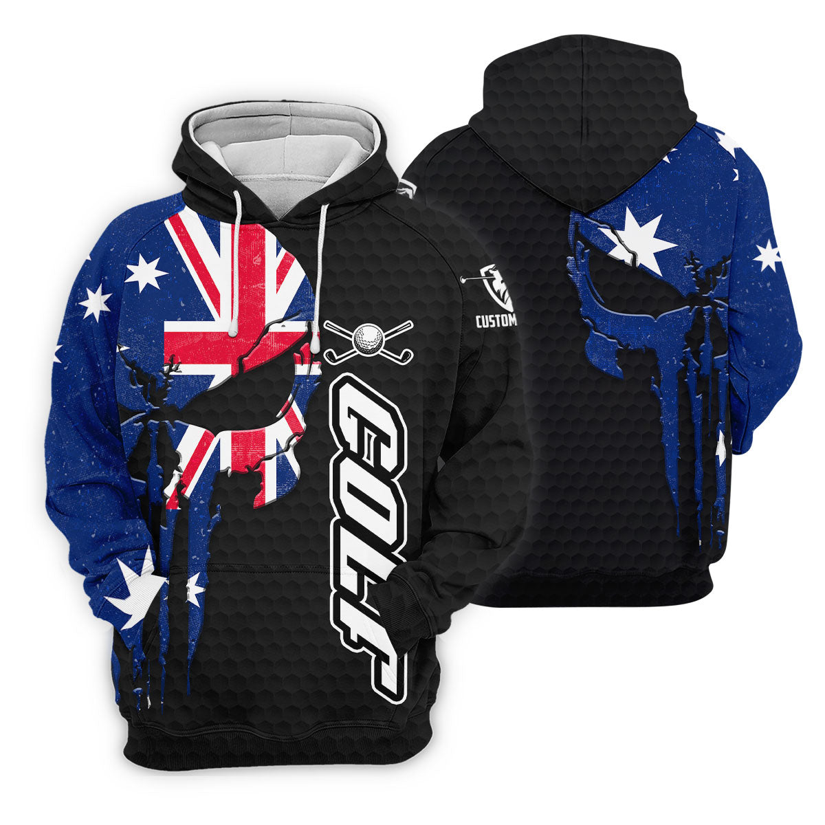 Cool Skull Golf Ball Pattern Australia Flag Print Black Golf Shirt, Golf Shirt For Women