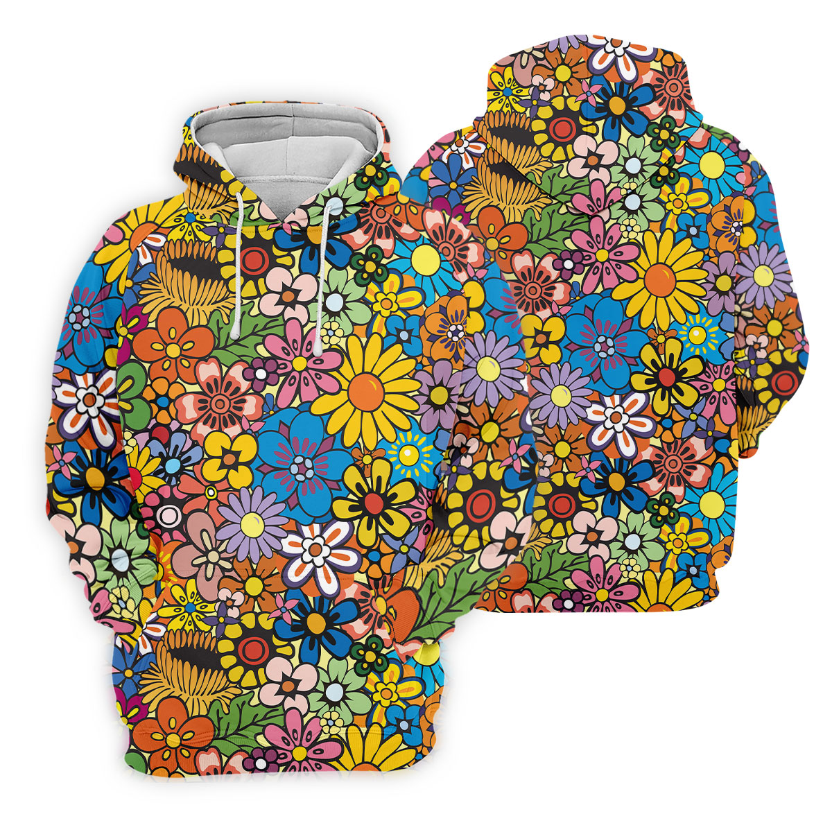 Multicolor Retro Flower Power Golf Shirt, Women’s Golf Tops, Hawaiian Golf Shirt, Golf Shirts For Women