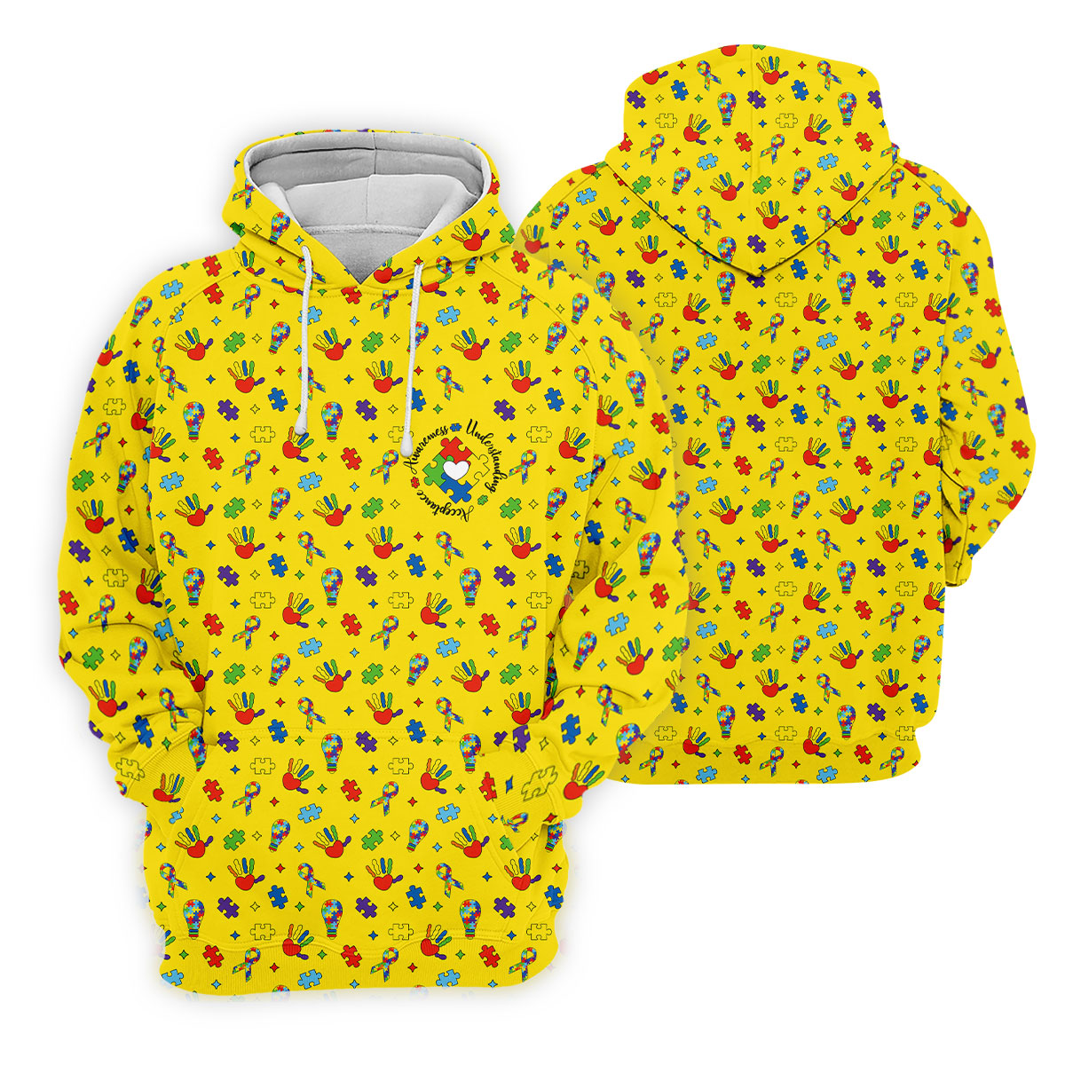 Awareness Understanding Acceptance Autism Ribbon Yellow Golf Shirt, Autism Awareness Colors Women's Golf Tops