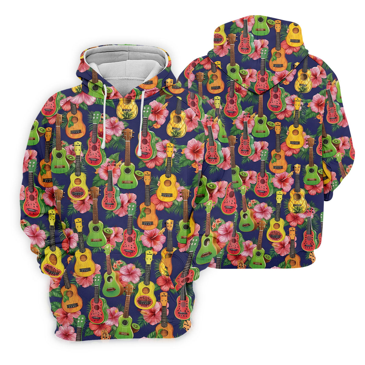 Tropical Ukulele Fruit Pattern 250 Retro Golf Shirt, Hawaiian Vibe Golf Shirt For Women