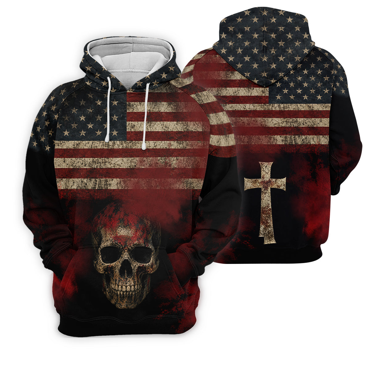 Cool Skull Faith Cross Distressed US Flag 4th Of July Golf Shirt, 250 Years Polo Shirts For Men