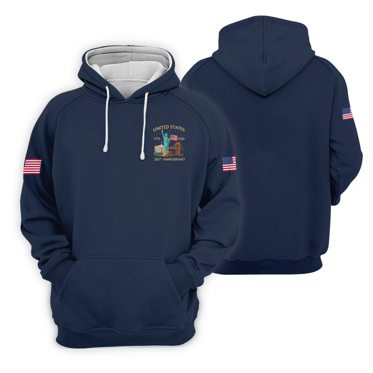 American Symbols Navy Patriotic Golf Shirt, US 250 Years 4th Of July Golf Shirts For Men