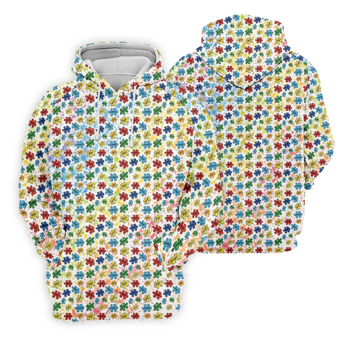 Autism Awareness Jigsaw Puzzle Pieces Rainbow Paint Splatter Golf Shirt For Women, Ladies Golf Polos