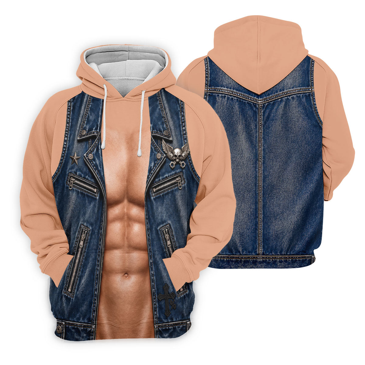 Blue Denim Vest Illusion Golf Polo Shirt, Ladies Golf Tops, Golf Polo For Women