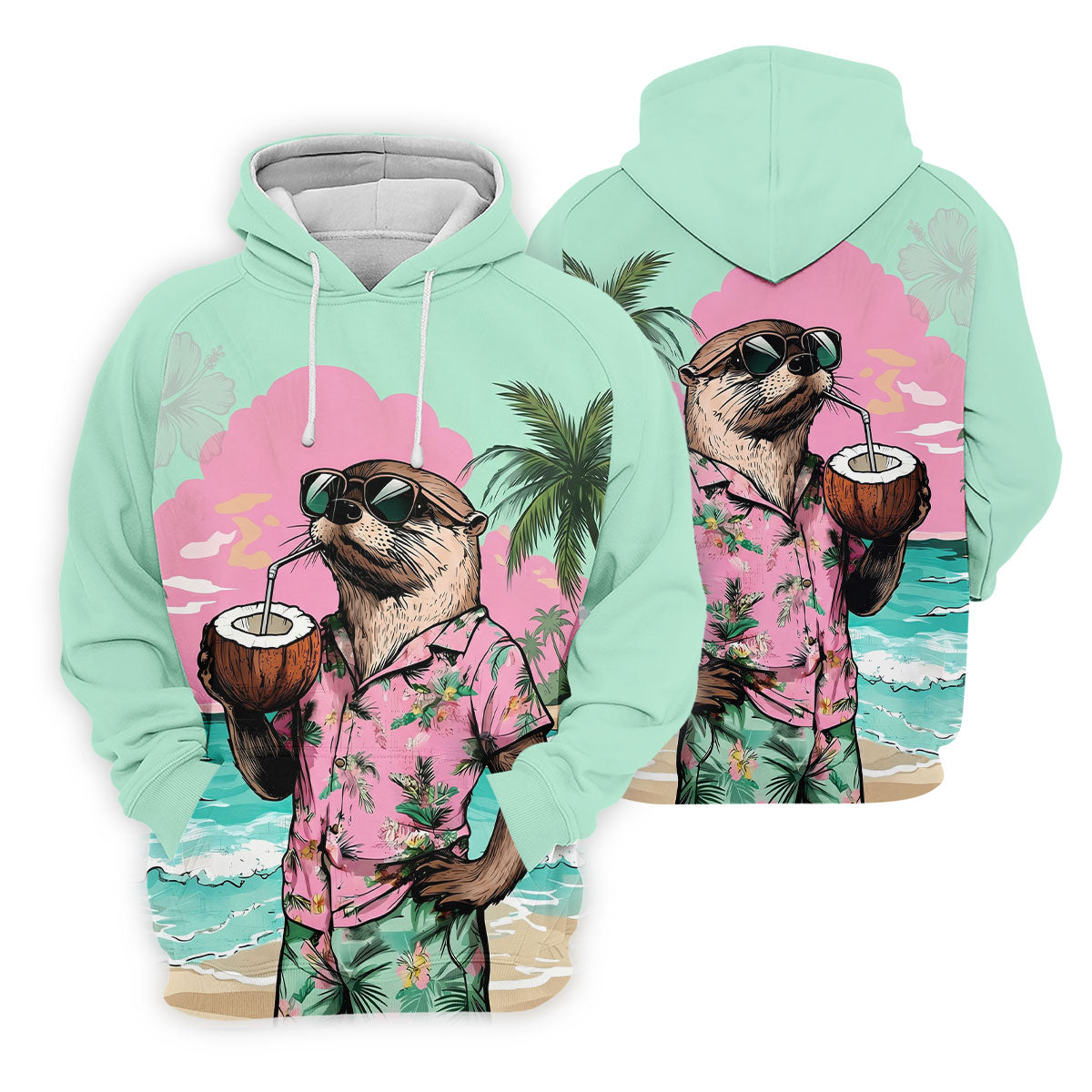 Funny Otter Tropical Summer Hawaiian Golf Shirt, Polo Shirts For Men, Golfing Apparel