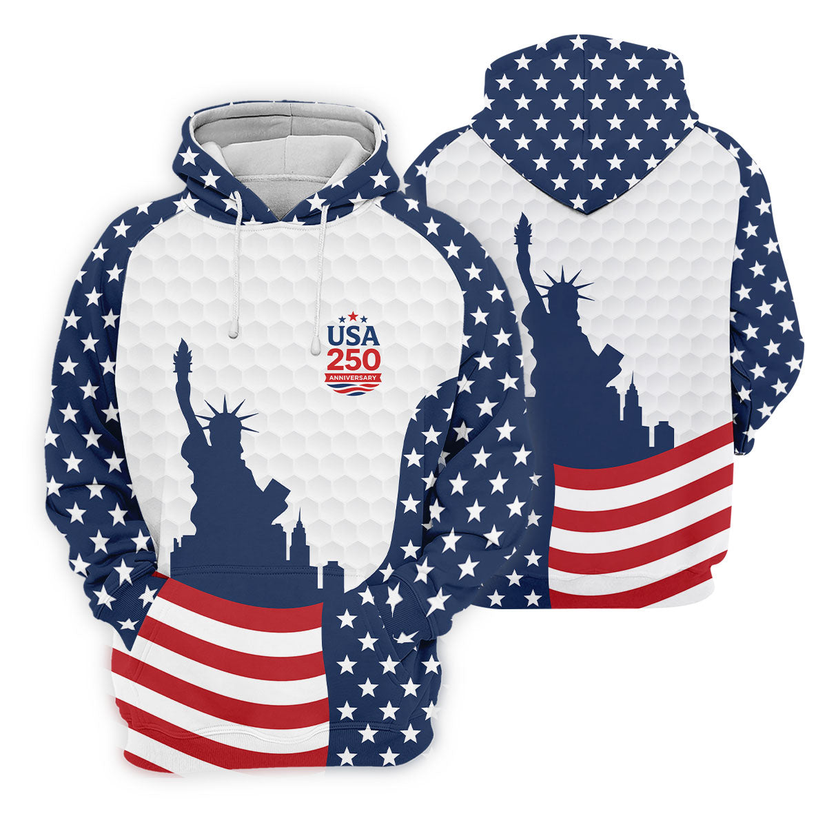 USA 250 Anniversary Silhouette Of Statue Of Liberty White Golf Shirt, 4th Of July Women's Golf Tops