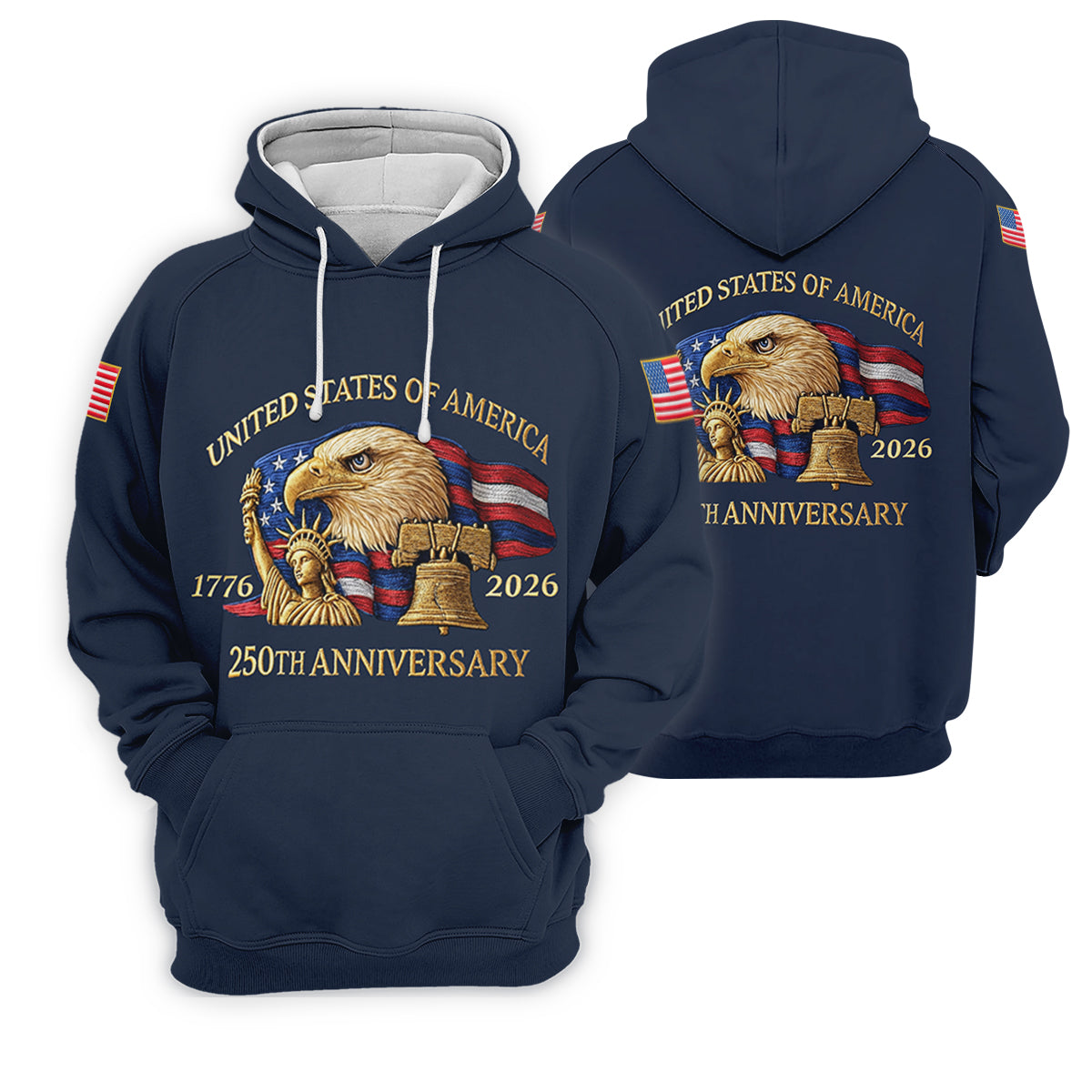 US America 250th Anniversary Patriot Eagle Embroidery Effect Women's Golf Tops, Patriotic Golf Shirt
