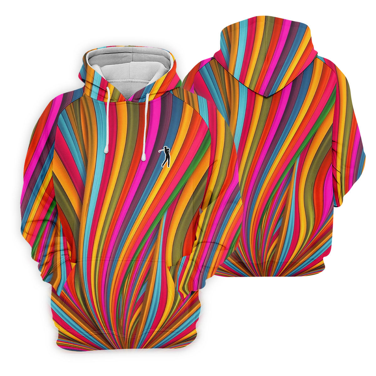 Rainbow Wave Golfer Silhouette Cinco De Mayo Celebration Fiesta Themed Golf Shirts For Men