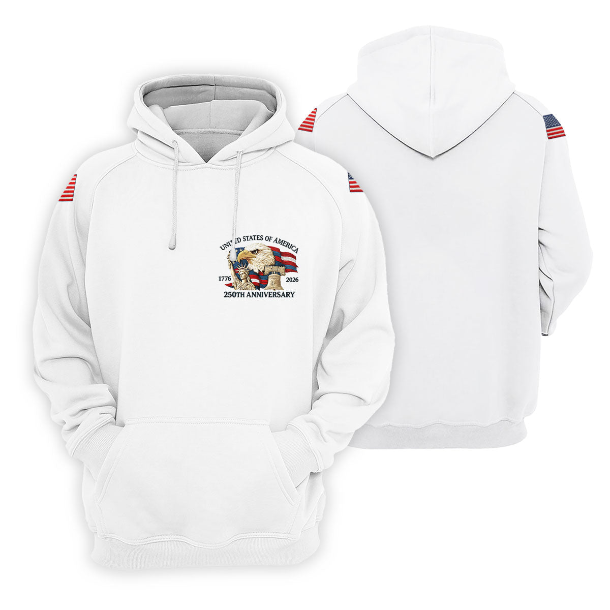 Bald Eagle American Flag 250 Years White Golf Shirt, Patriotic 4th Of July Golf Shirts For Men