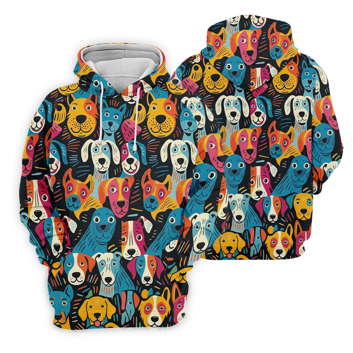 Happy Dog Faces Hawaiian Golf Shirt, Funny Golf Shirt, Abstract Animal Golf Shirts For Men