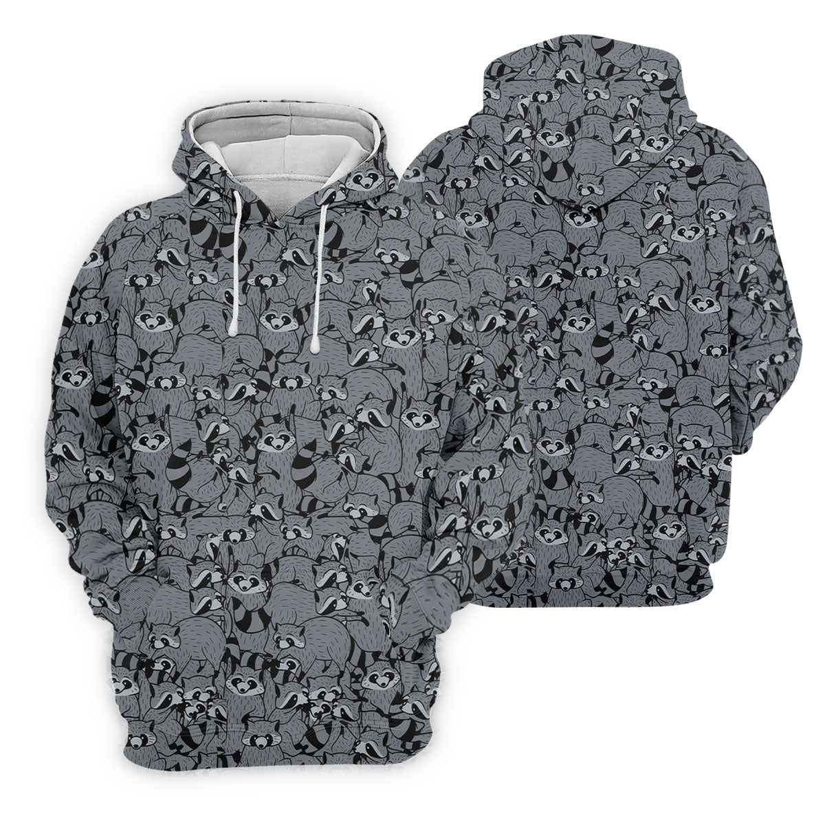Gray Cartoon Raccoon Pattern Golf Polo Shirt, Men's Golf Shirt, Golf Polo Shirts For Men
