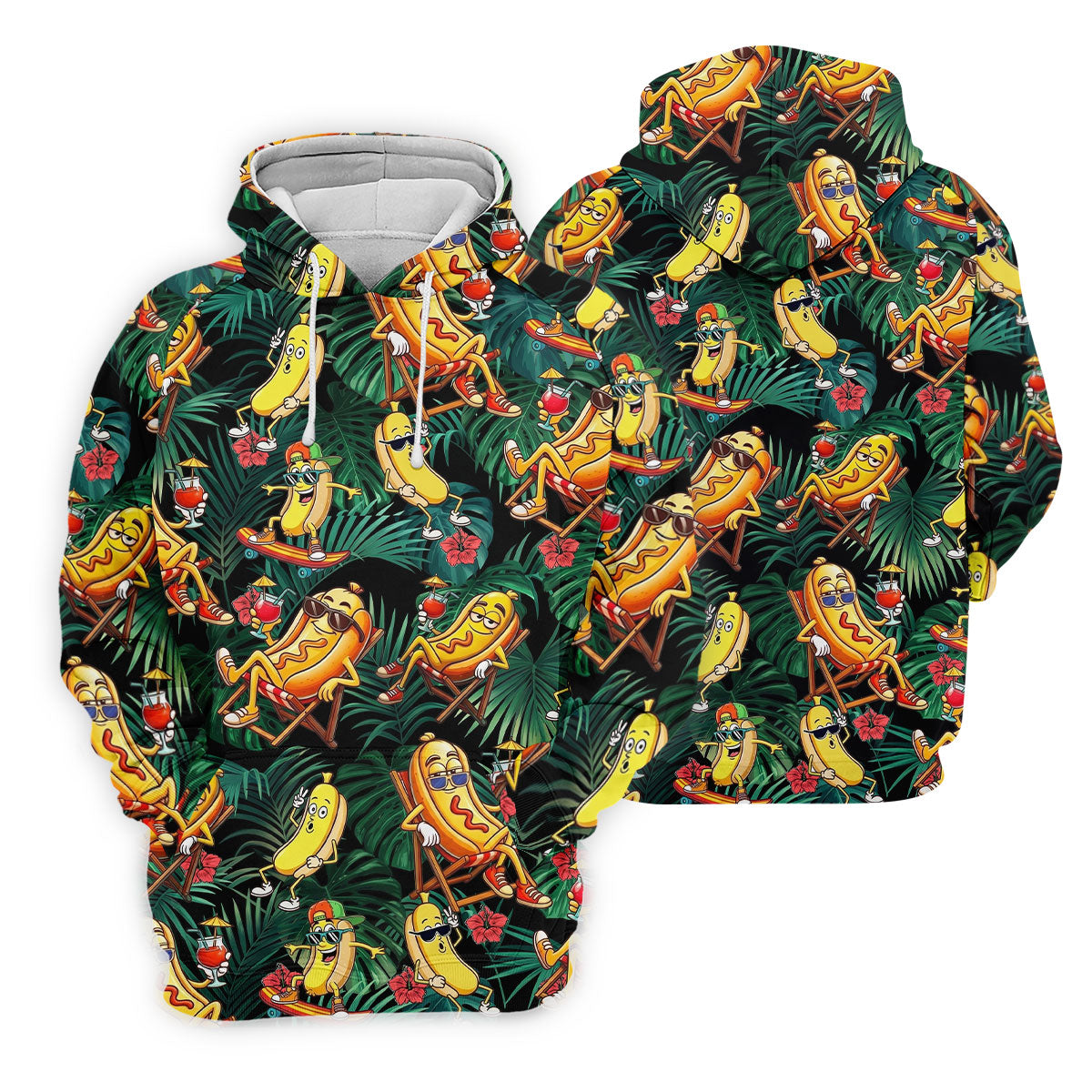 Funny Hot Dog Banana Tropical Hawaiian Golf Shirt, Mens Golf Polo, Printed Golf Shirts