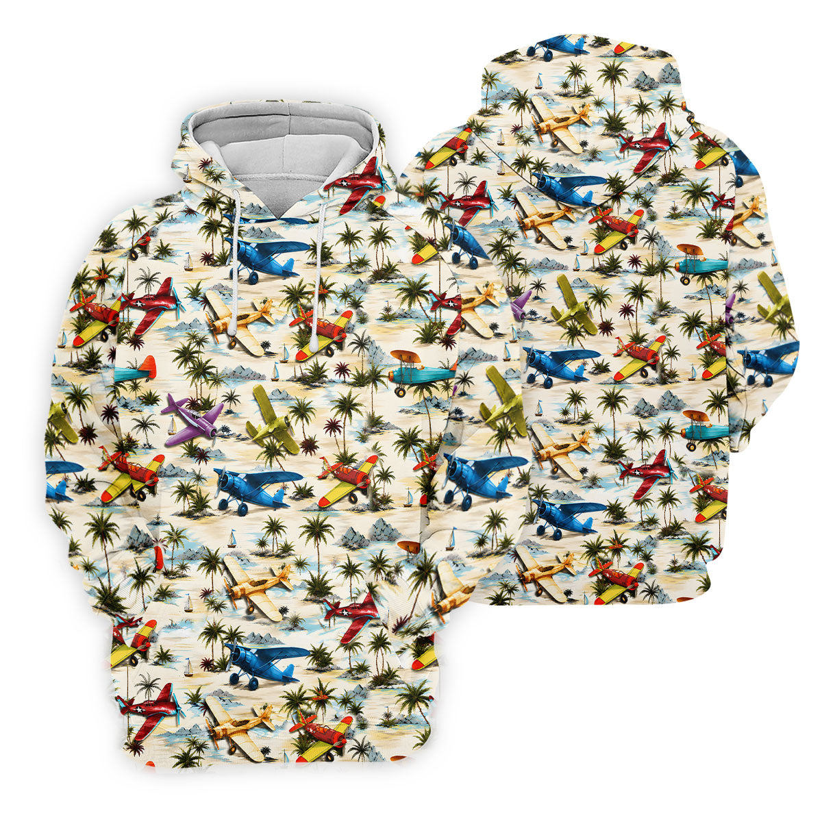 Vintage Airplane Hawaiian Golf Shirt, Tropical Aircraft Pattern, Polo Shirts For Men