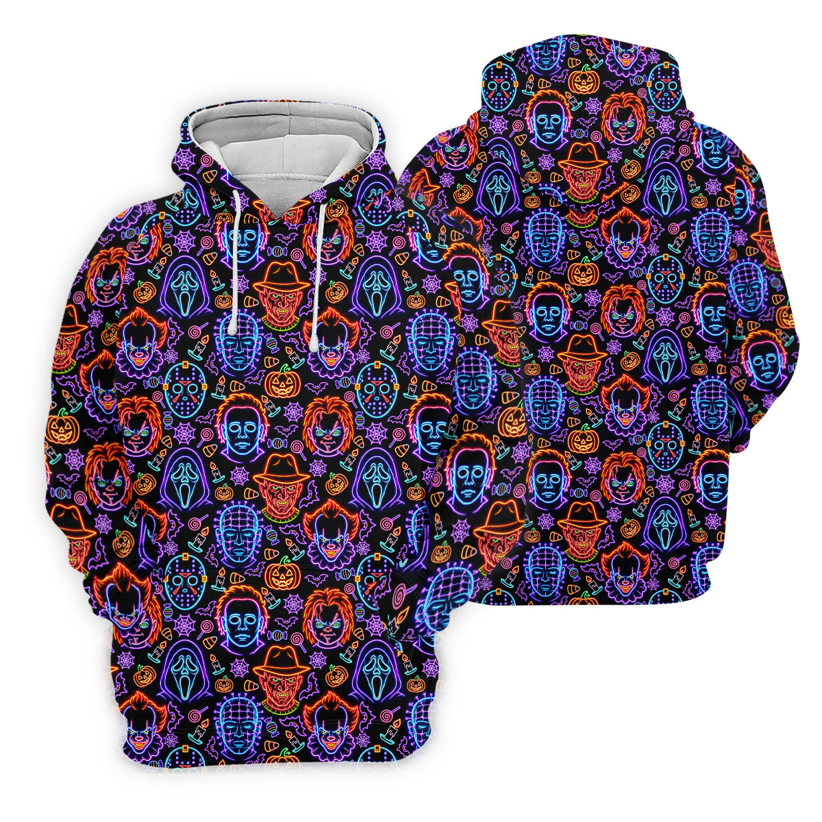 Neon Horror Character Movie Villain Pattern Golf Polo Shirt, Women's Golf Polo, Ladies Golf Shirts