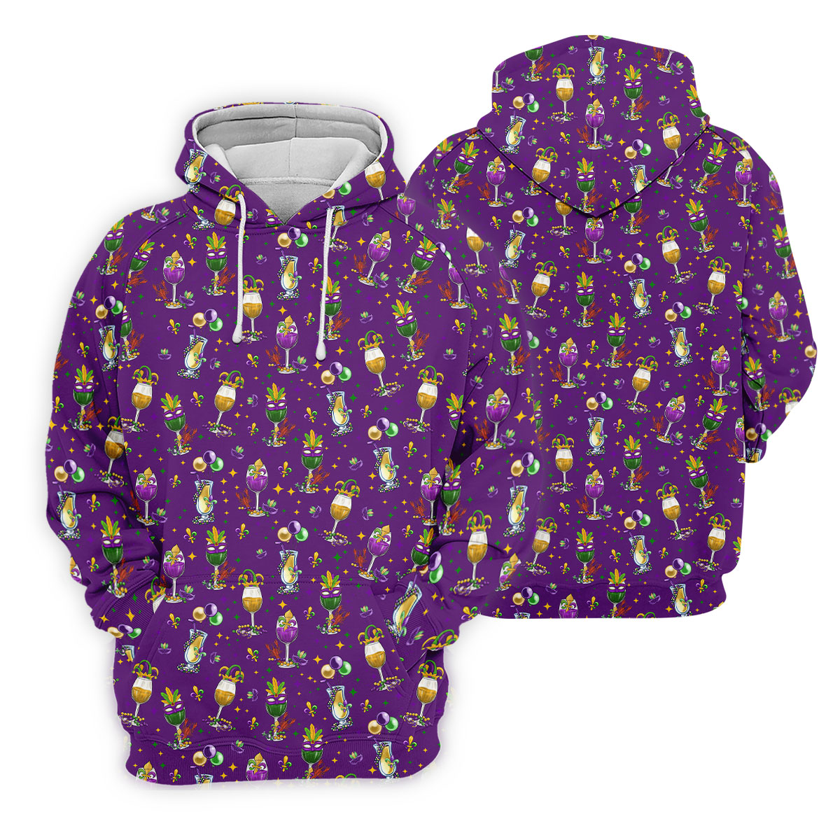 Mardi Gras Wine Glass Beaded Garland Fleur De Lis Purple Golf Shirt, Women's Golf Tops, Ladies Golf Polos