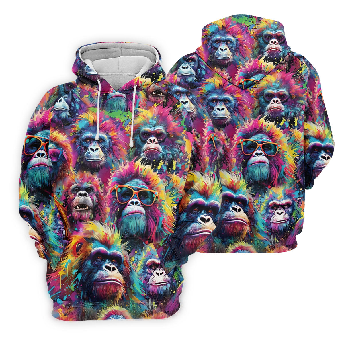 Street Art Style Cool Gorilla Hawaiian Golf Shirt, Tropical Theme Golf Shirts For Men