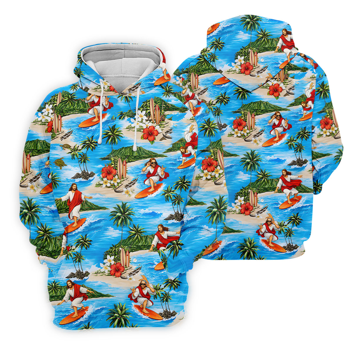 Funny Beach Surfer Jesus Hawaiian Golf Shirt, Mens Golf Polo, Printed Golf Shirts