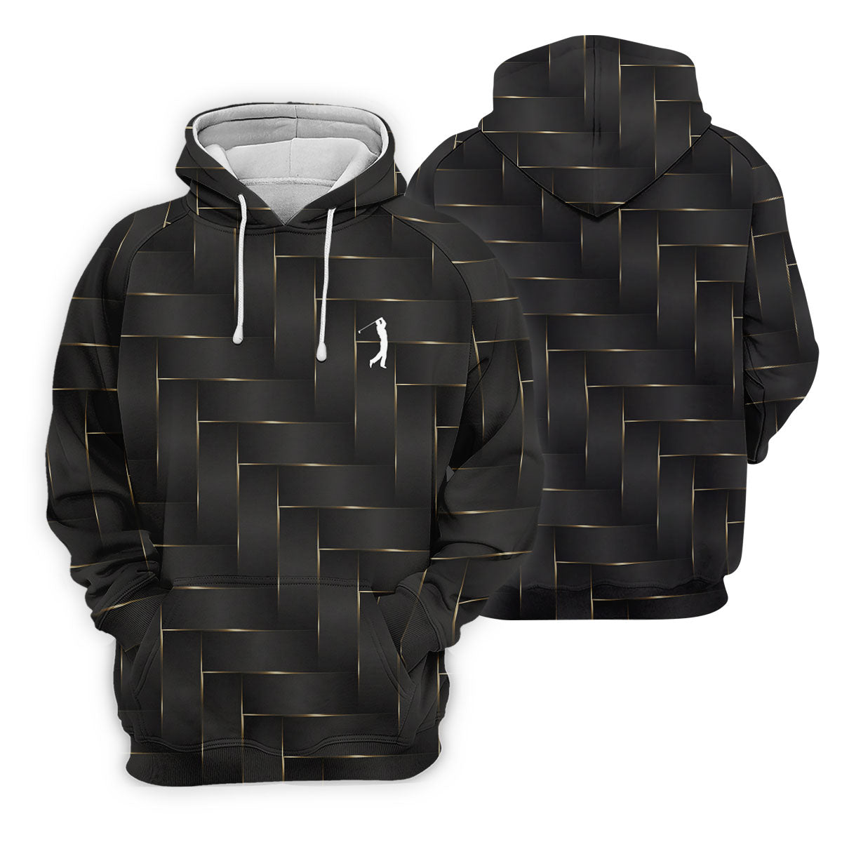 Black And Gold Geometric 3D Pattern Women's Golf Tops, Golf Shirt For Women, Ladies Golf Shirts