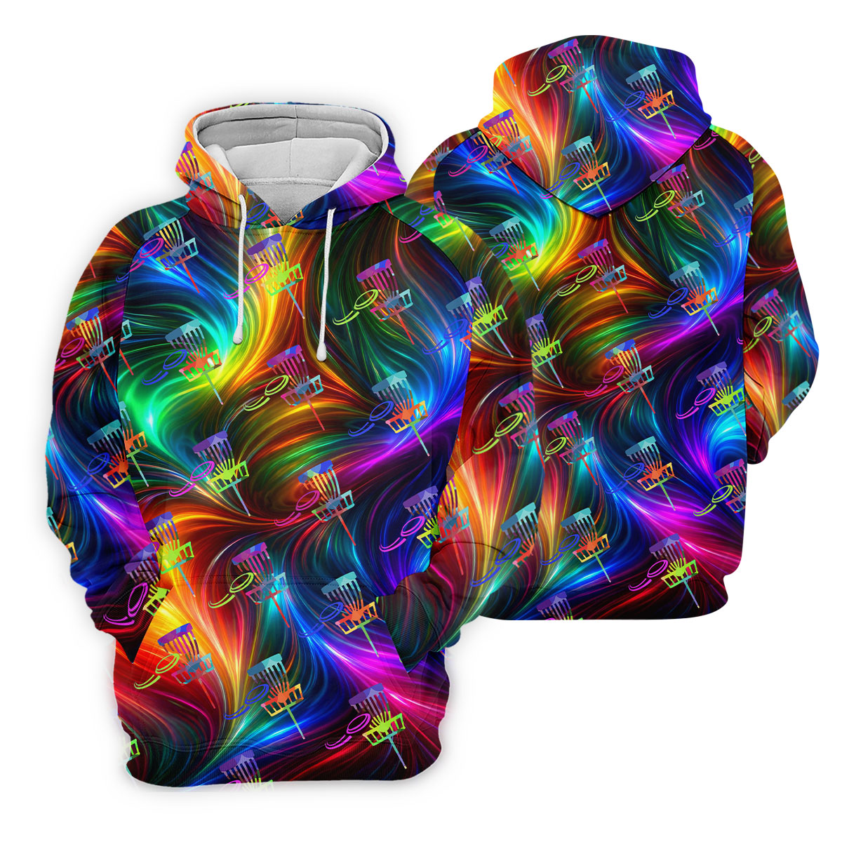 Colorful Disc Golf Basket Swirl Pattern Polo Shirt, Women’s Golf Tops, Hawaiian Golf Shirt, Performance Golf Shirt