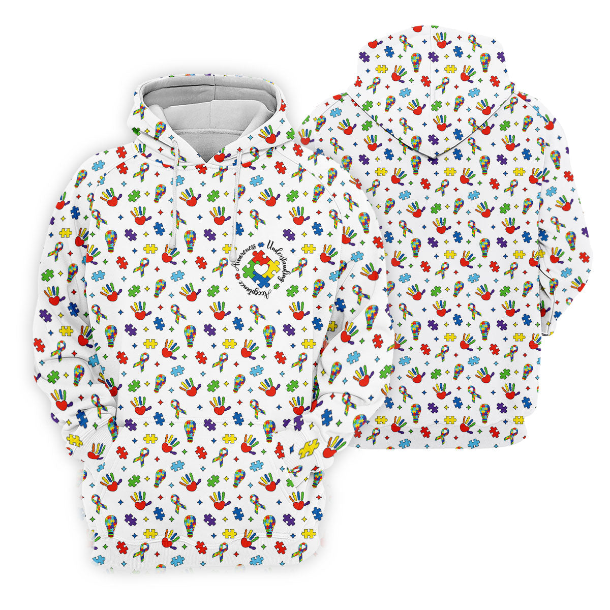 Awareness Understanding Acceptance Autism White Golf Shirt, Autism Awareness Colors Golf Shirts For Men
