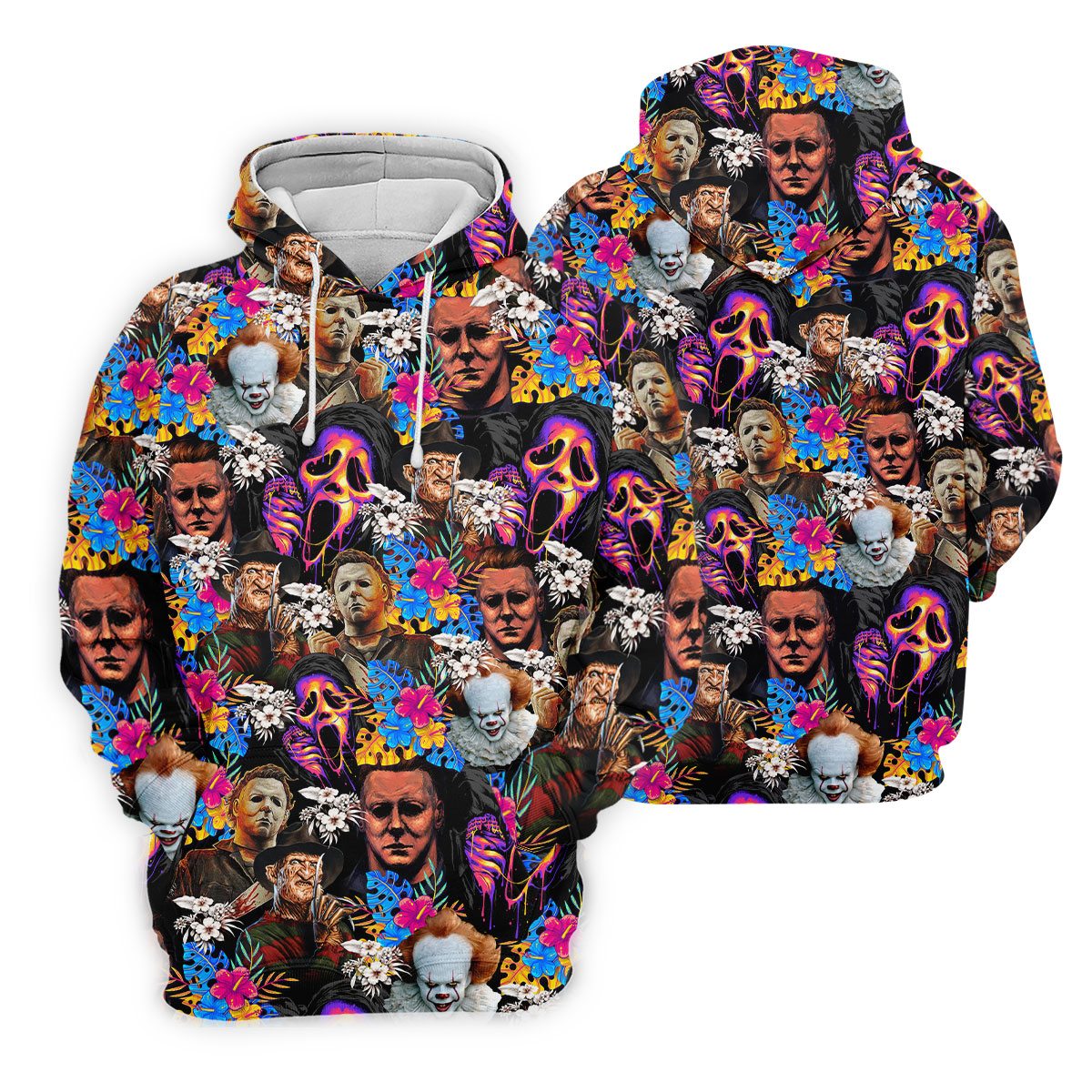 Tropical Horror Character Hawaiian Golf Shirt, Men's Golf Shirt, Halloween Golf Polo