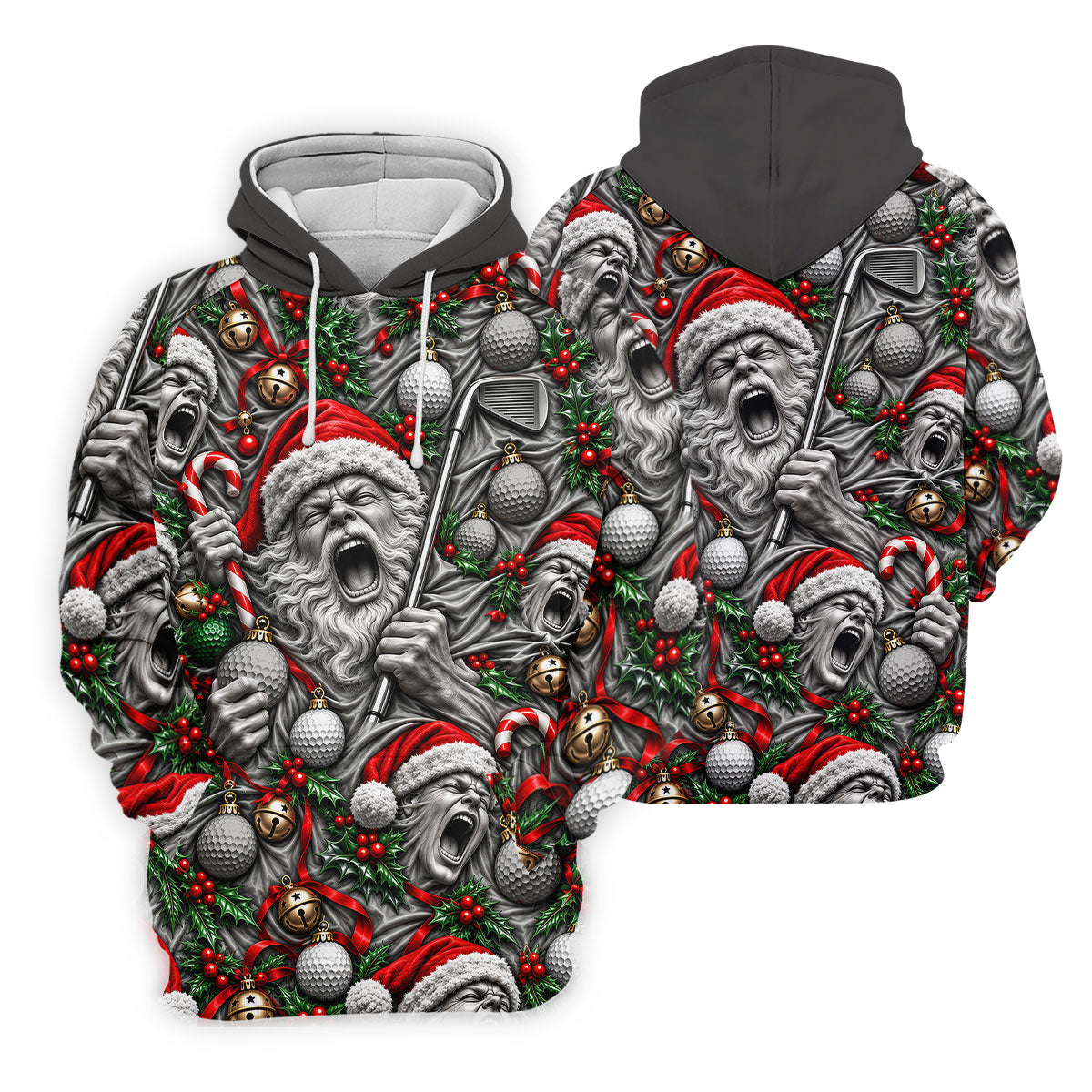 Screaming Santa Faces Christmas Golf Shirt, Mens Golf Polo, Golf Shirts For Men