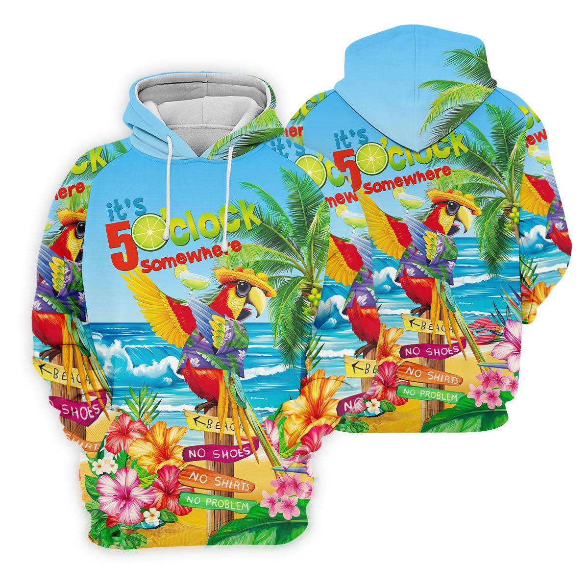 It's 5 O'Clock Somewhere Tropical Parrot Hawaiian Golf Shirt, Women's Golf Tops
