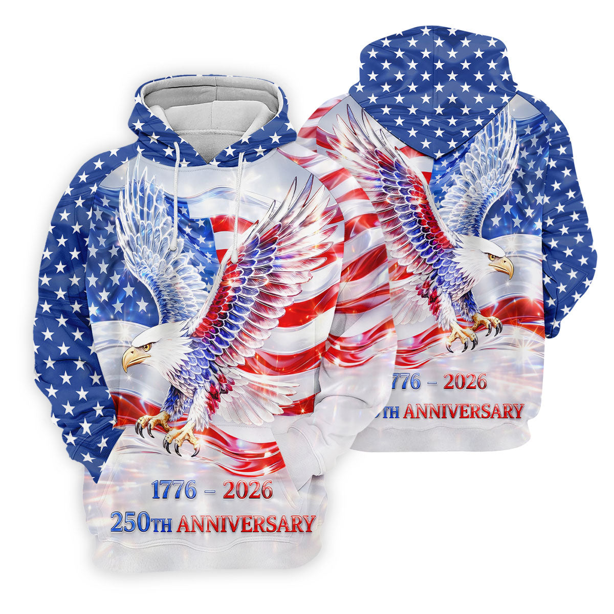 Bold Eagle American Flag Golf Shirt, Patriotic 4th Of July 250 Years Golf Shirts For Men