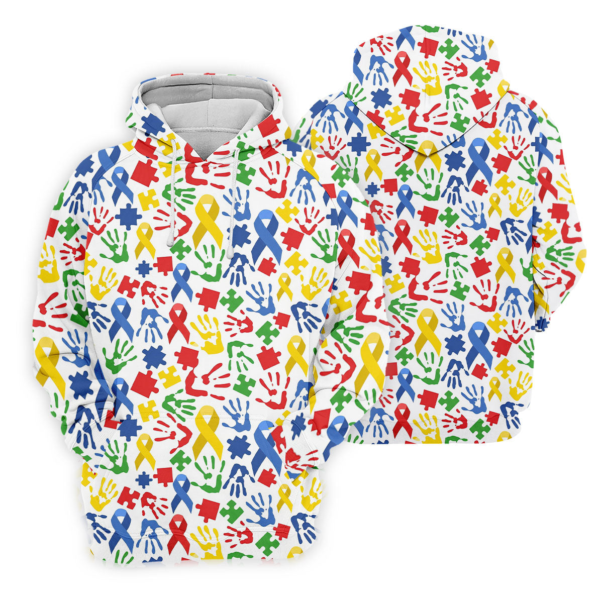 Autism Ribbon Colorful Puzzle Pieces Handprints Ladies Golf Shirts, Golf Shirt For Women, Ladies Golf Polos