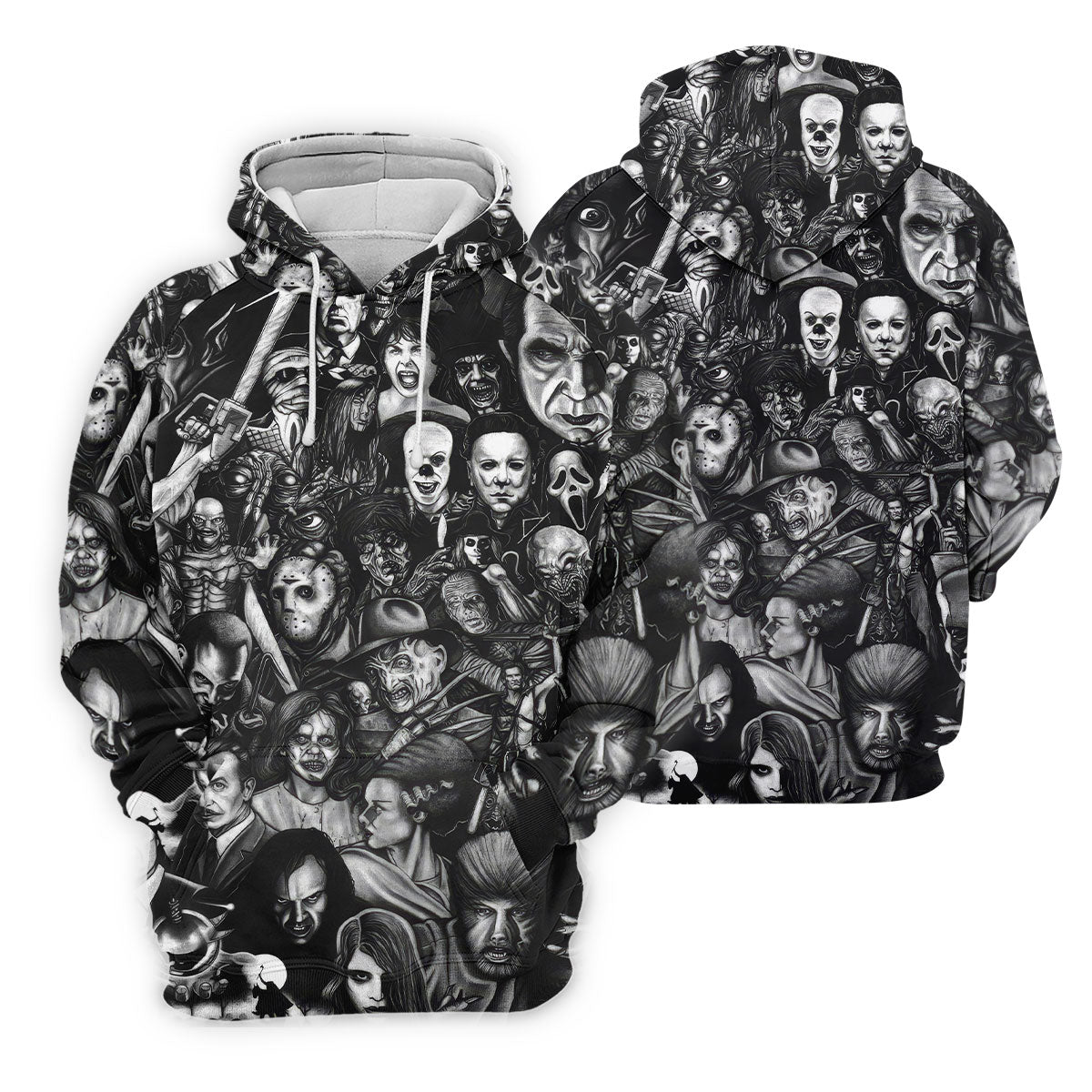 Classic Horror Characters Black And White Golf Polo, Golf Shirt For Women, Halloween Golf Shirt
