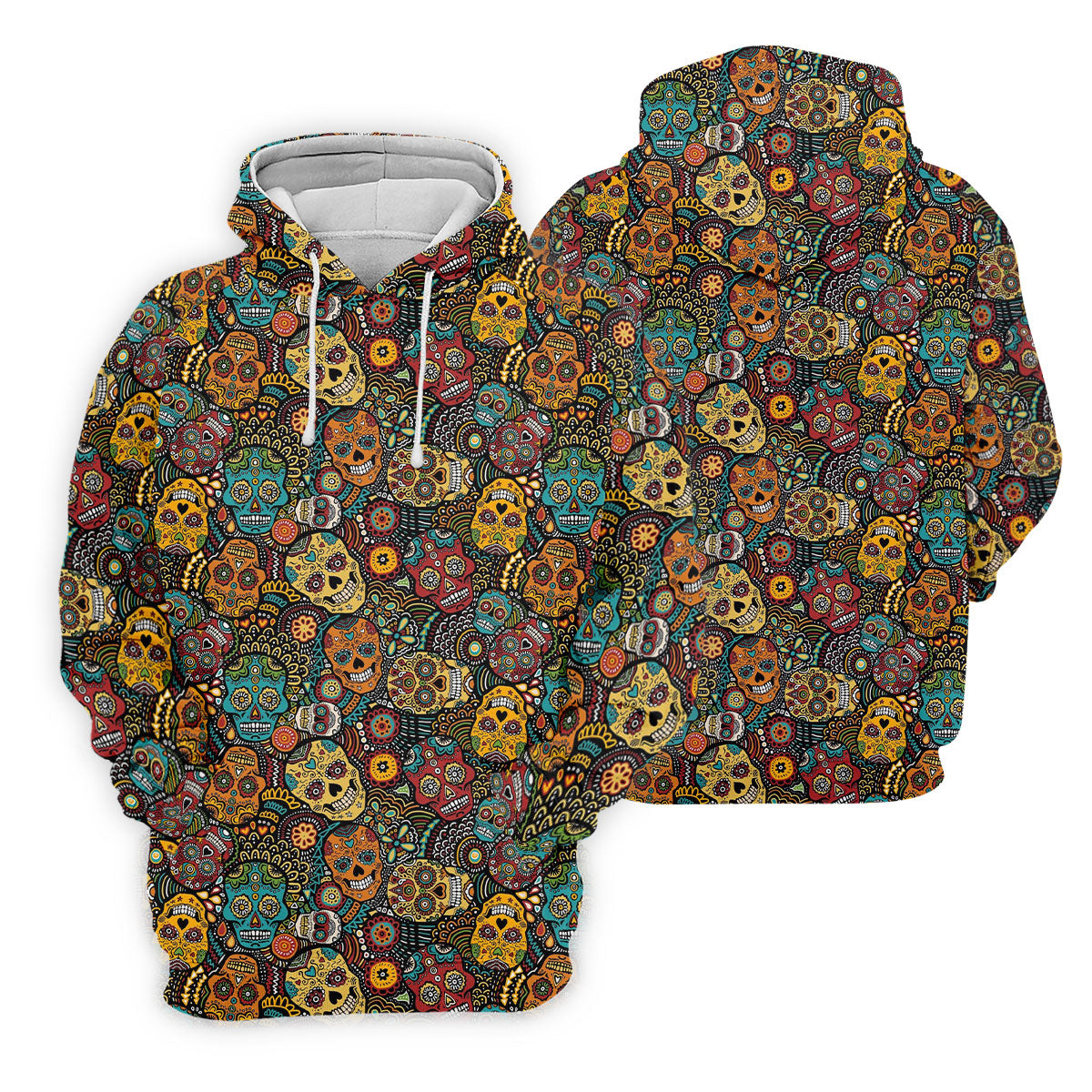 Colorful Sugar Skull Halloween Polo Shirt, Golf Shirts For Men, Golf Apparel For Men