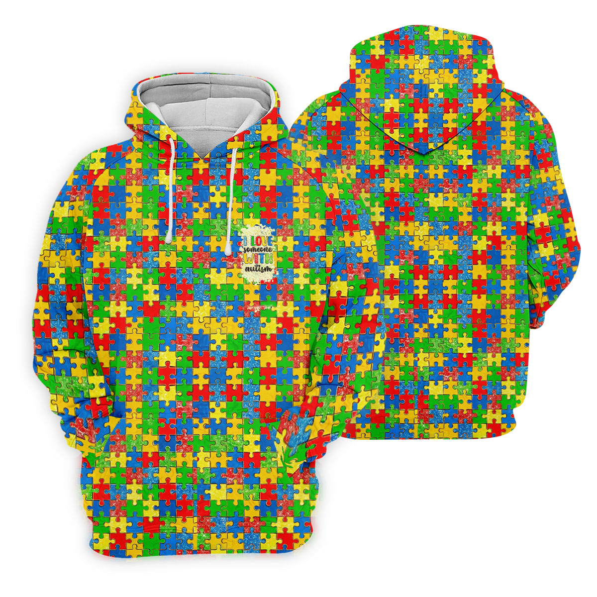 I Love Someone With Autism Colorful Puzzle Pattern Golf Shirt For Women, Autism Awareness Ladies Golf Polos