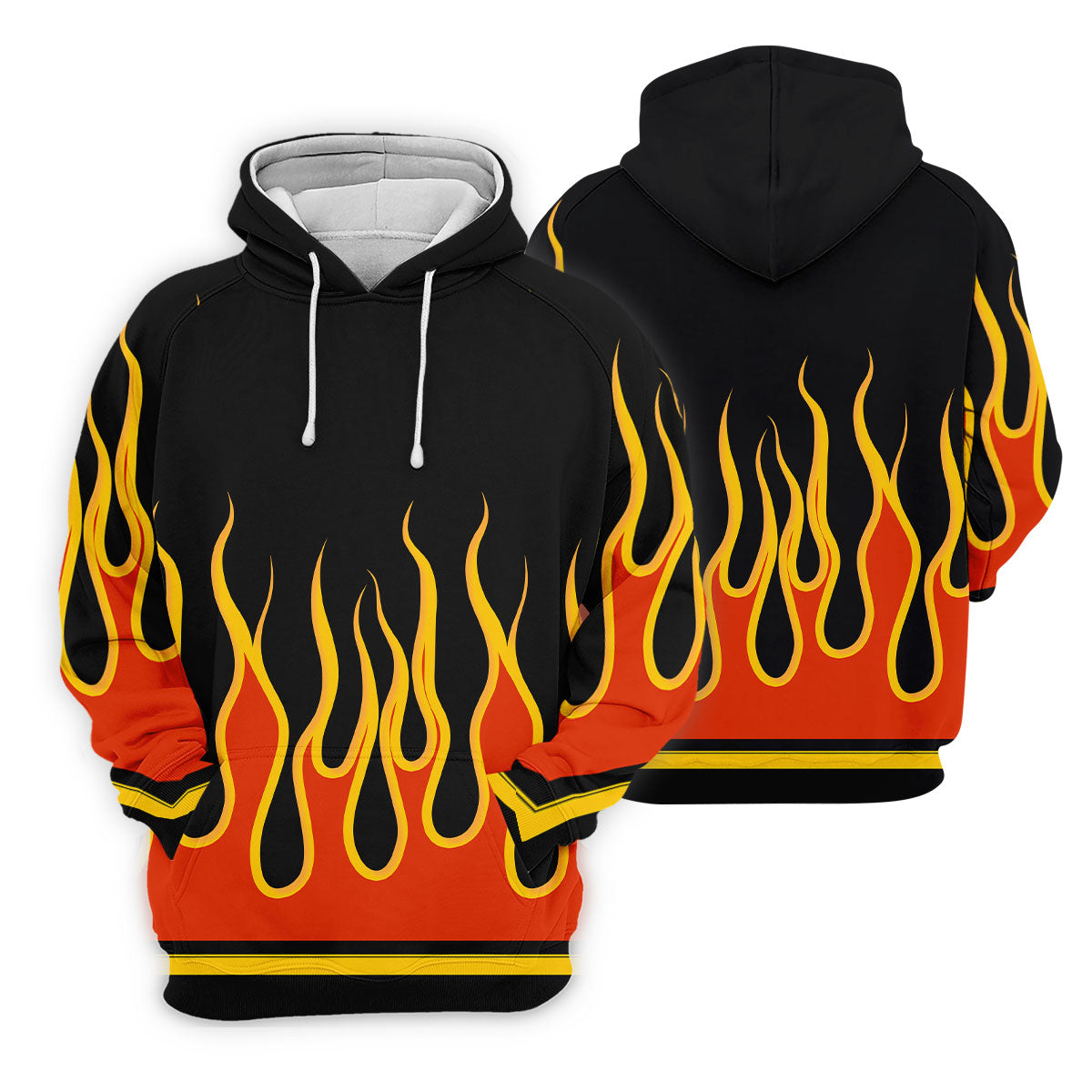 Black Orange Yellow Flame Sleeve Golf Shirt, Mens Golf Polo, Printed Golf Shirts