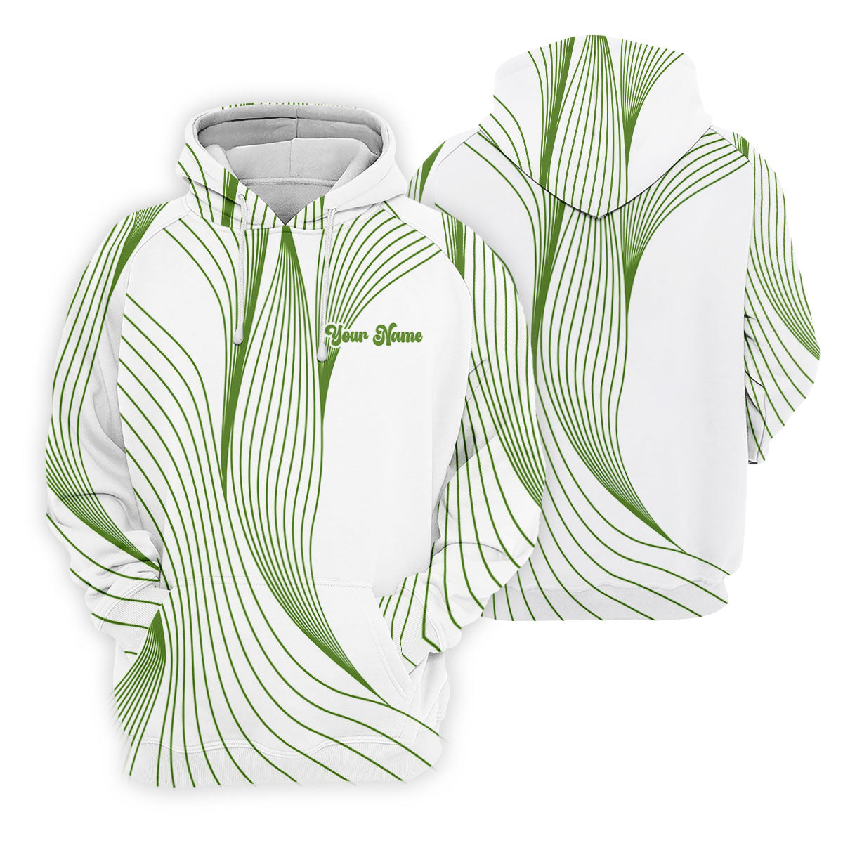 Geometric Line Wavy Line Green And White Custom Name Women's Golf Tops, Ladies Golf Shirts, Women's Polo Shirt