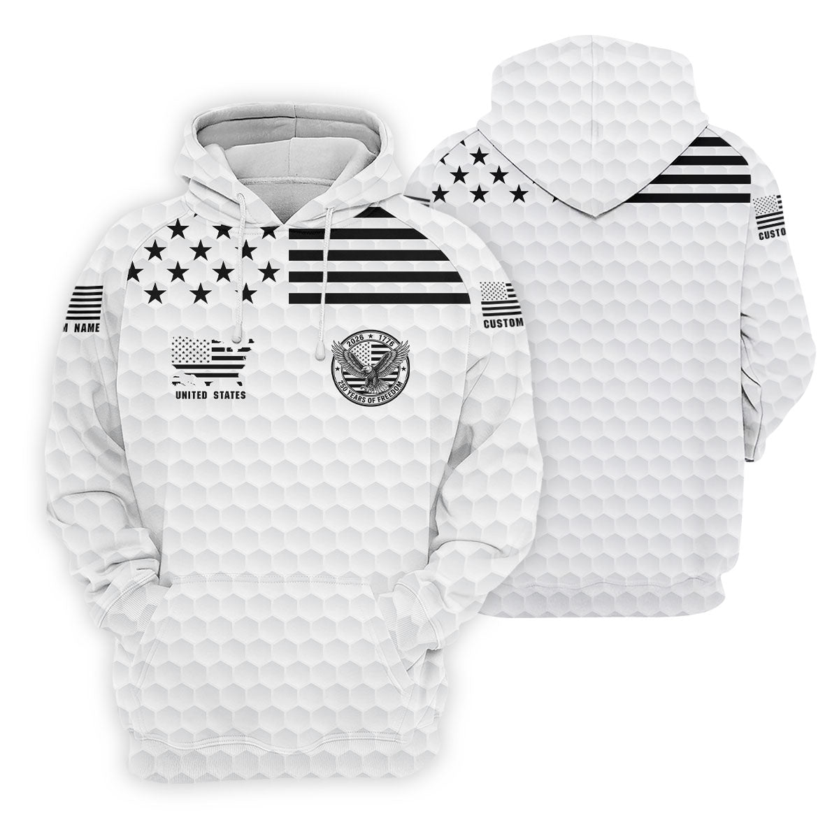 250 Years Of Freedom Golf Ball Pattern White Golf Shirt, 4th Of July Patriotic Golf Shirt For Women