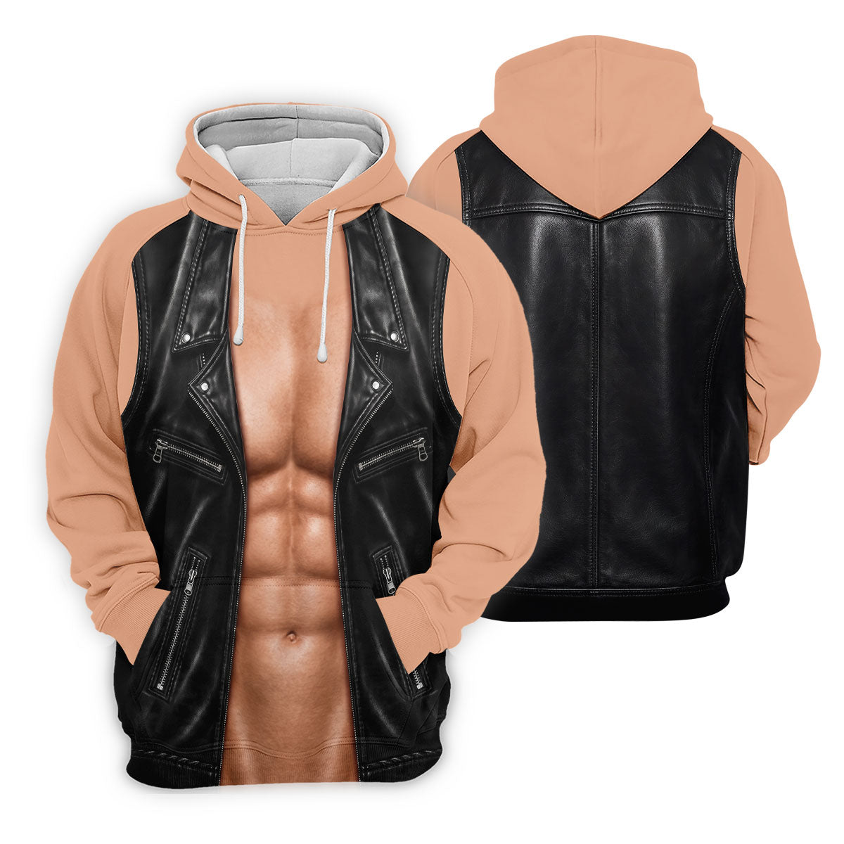 Black Leather Vest Illusion Golf Polo Shirt, Men's Golf Shirt, Golf Polo Shirts For Men