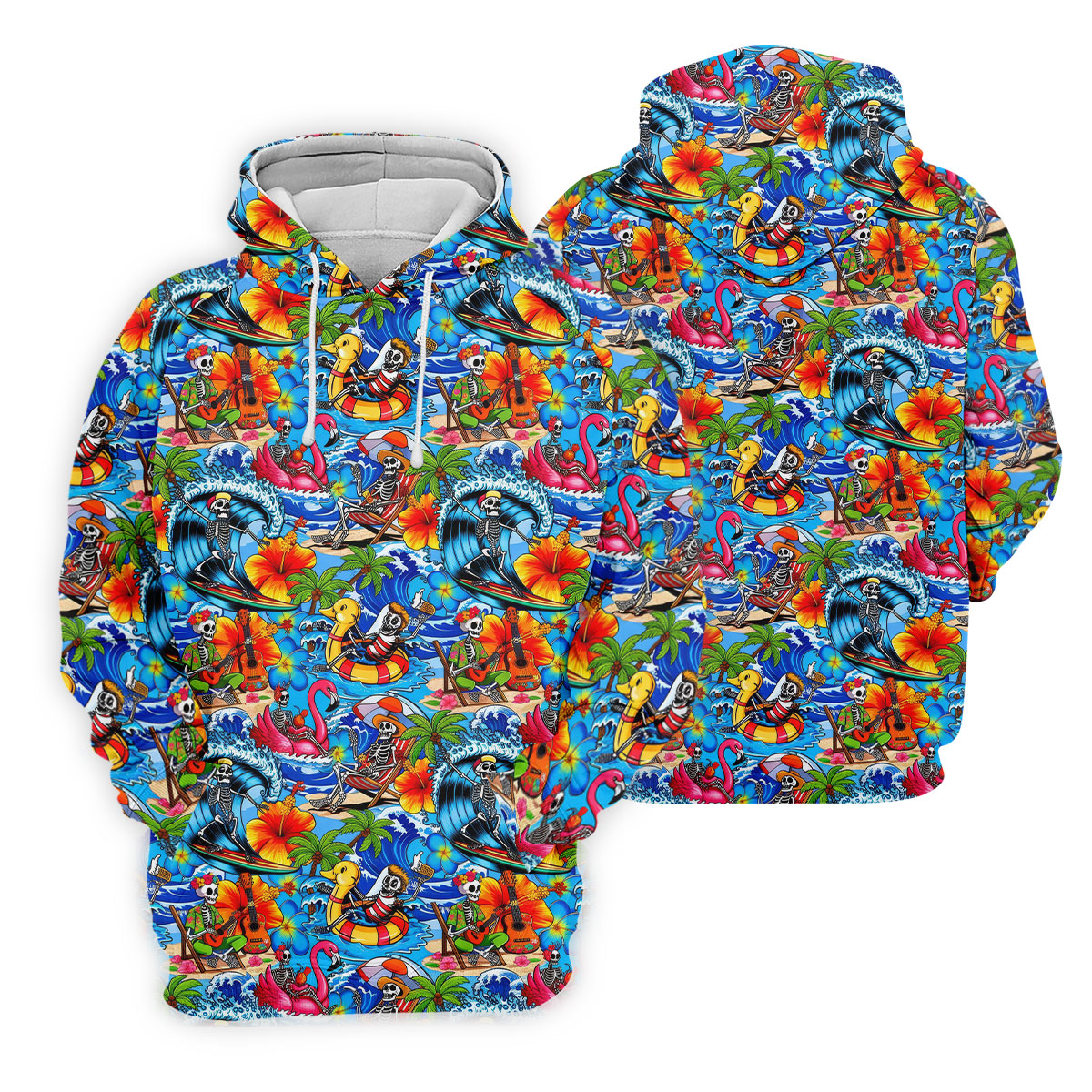 Blue Tropical Skeleton Surfer Pattern Golf Polo Shirt, Men's Golf Shirt, Golf Polo Shirts For Men