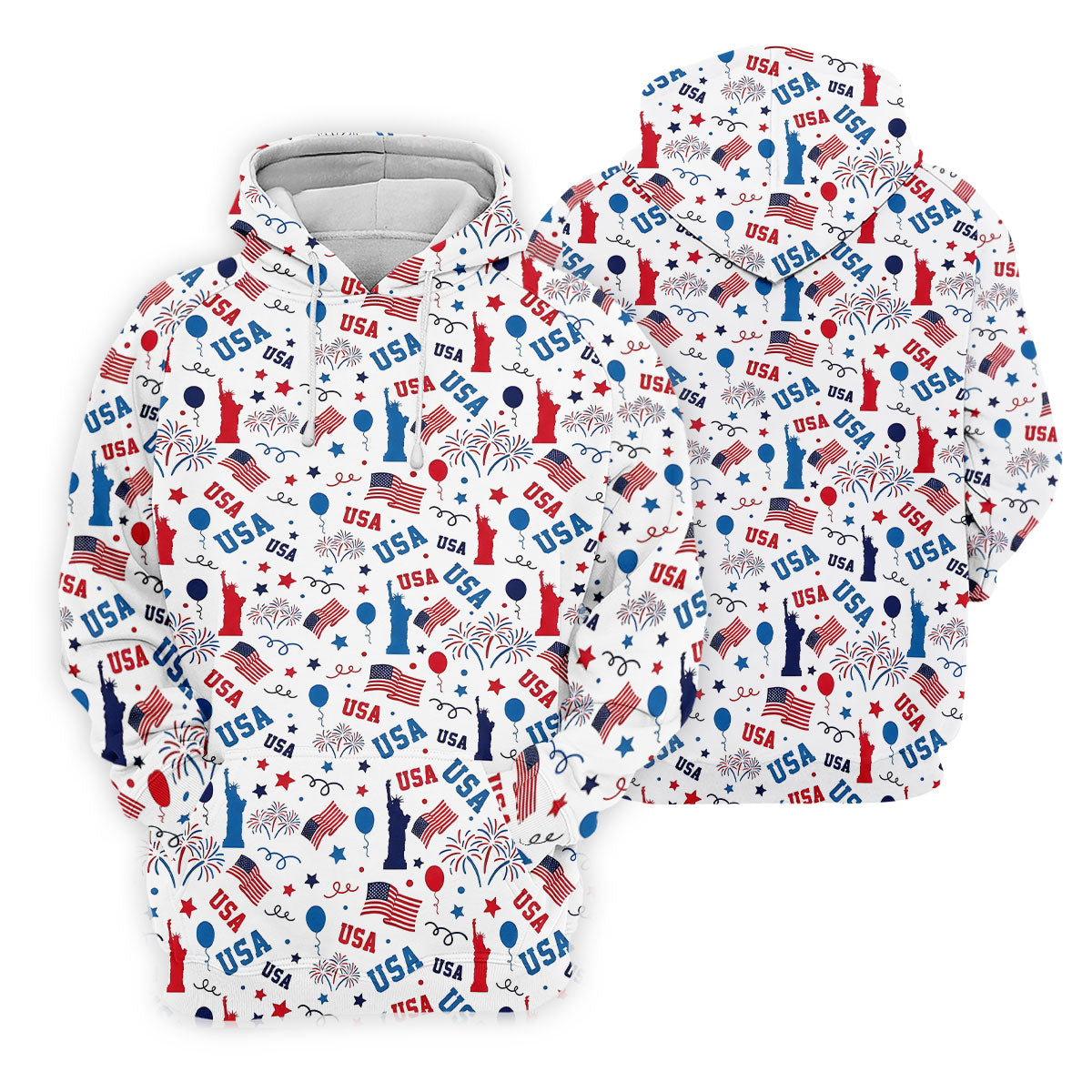USA Red White Blue Seamless Pattern White Golf Shirt, 250th Anniversary Patriotic 4th Of July Golf Shirt For Women