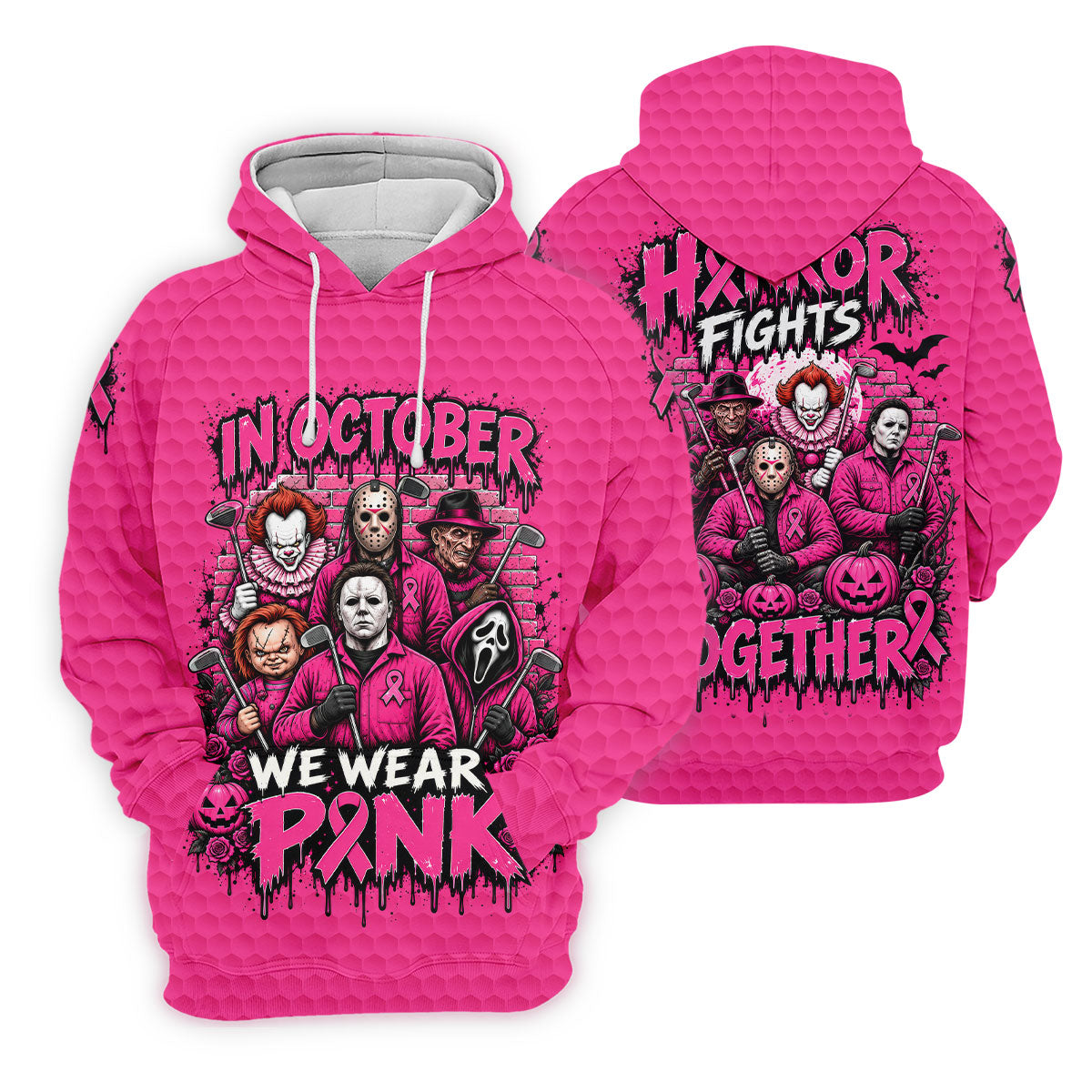 Horror Fights Together Pink Ribbon Polo Shirt, Golf Shirts For Men, Polo Shirts For Men