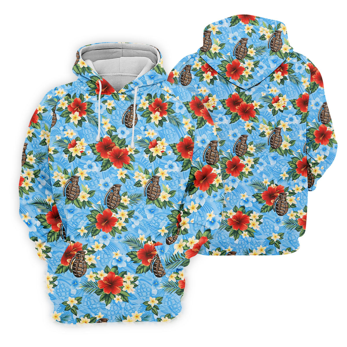 Floral Pattern Army Theme Hawaiian Blue Golf Shirt, Women's Golf Tops, Ladies Golf Shirts
