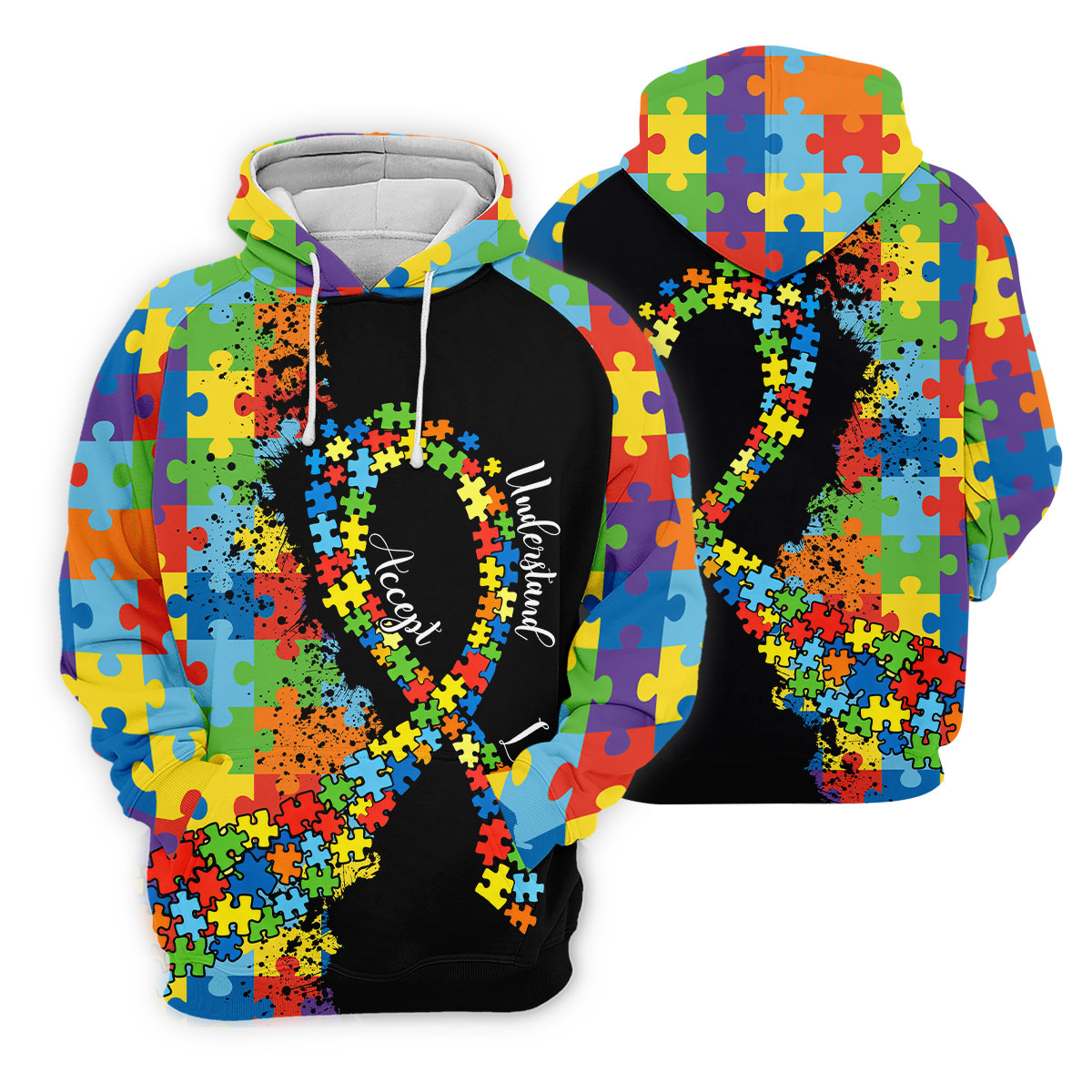 Accept Love Understand Autism Awareness Colors Autism Ribbon Women's Golf Tops, Ladies Golf Polos