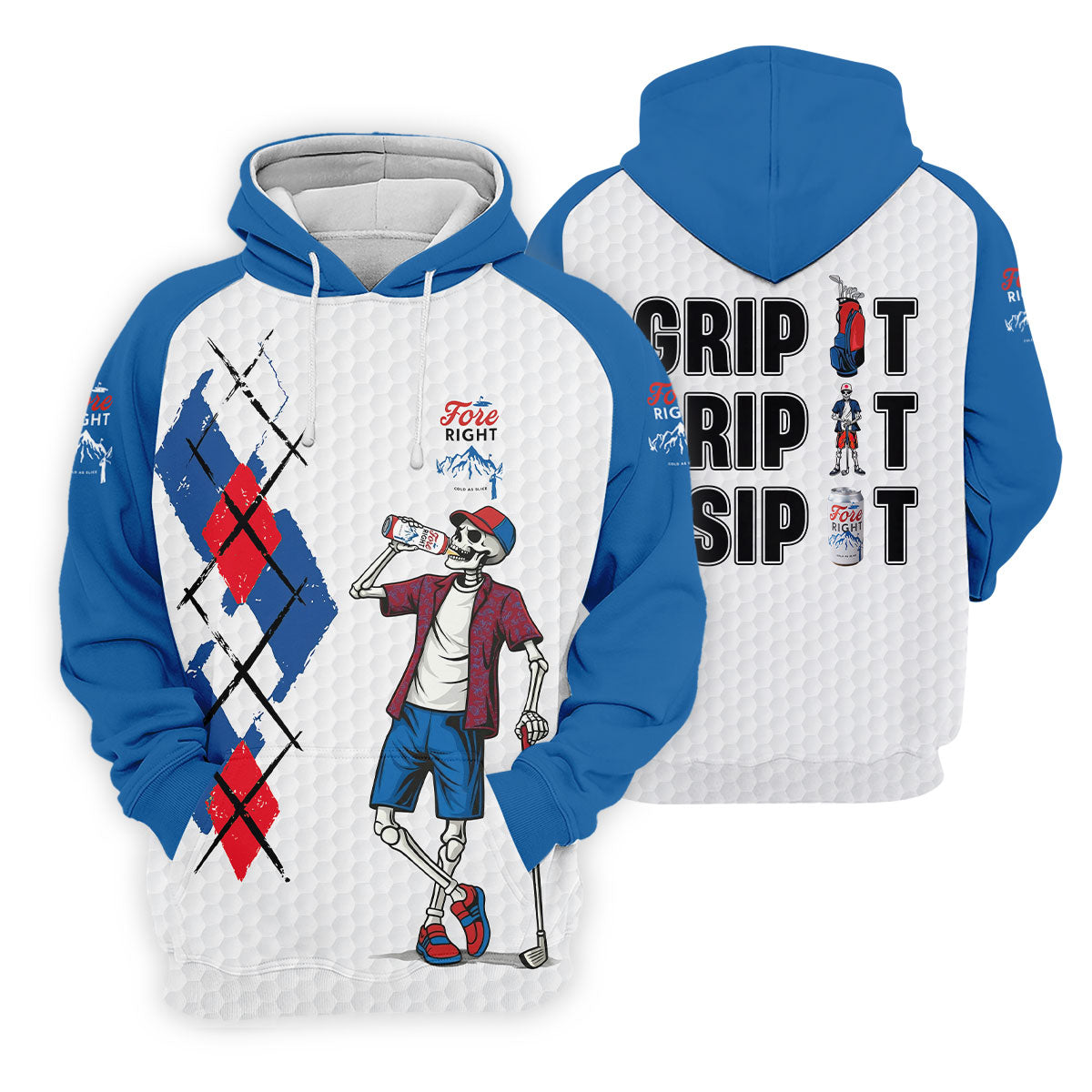 Fore Right Funny Skeleton Golf And Beer Red White  Women's Golf Tops, Ladies Golf Shirts